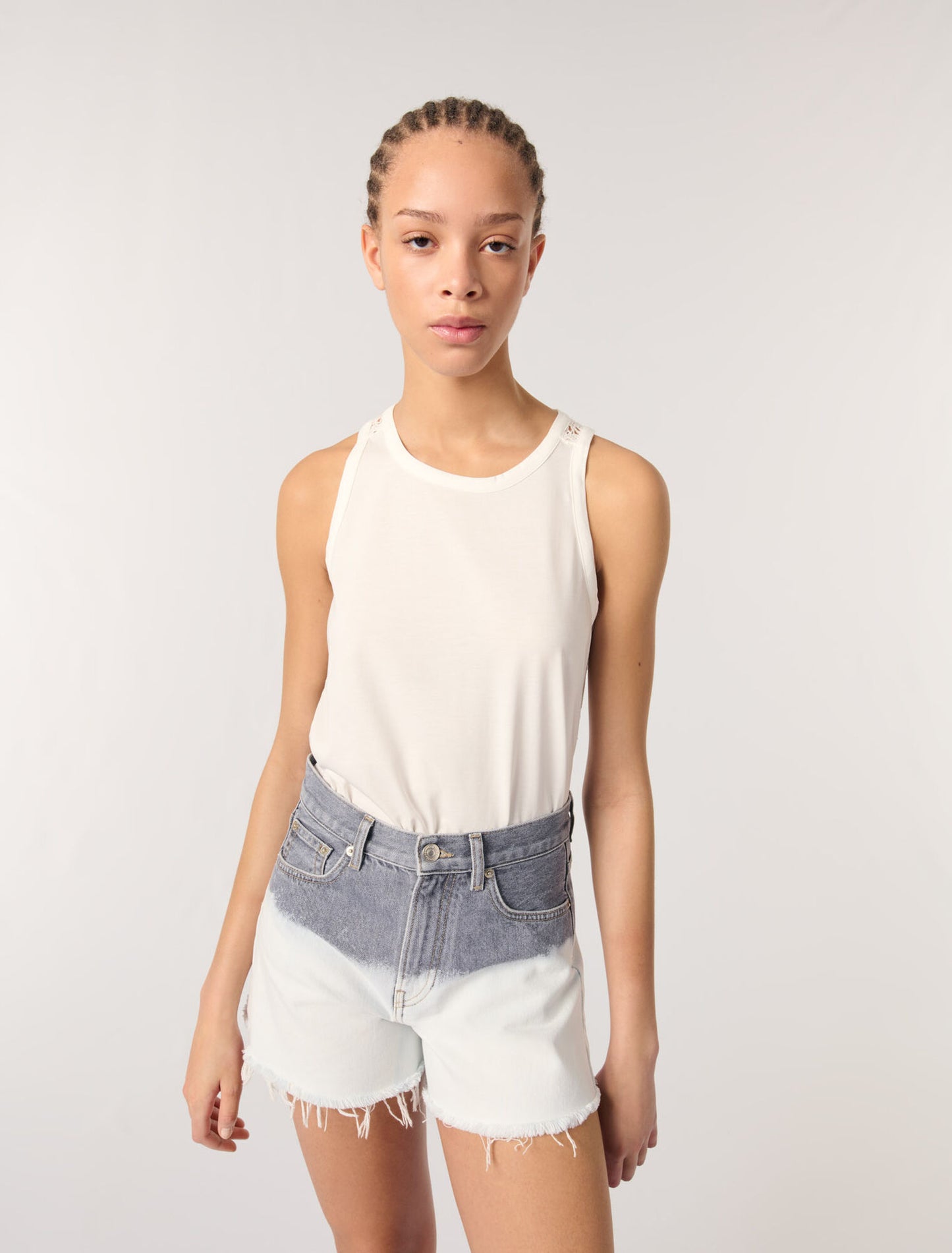 Grey/White-Tie-dye denim shorts
