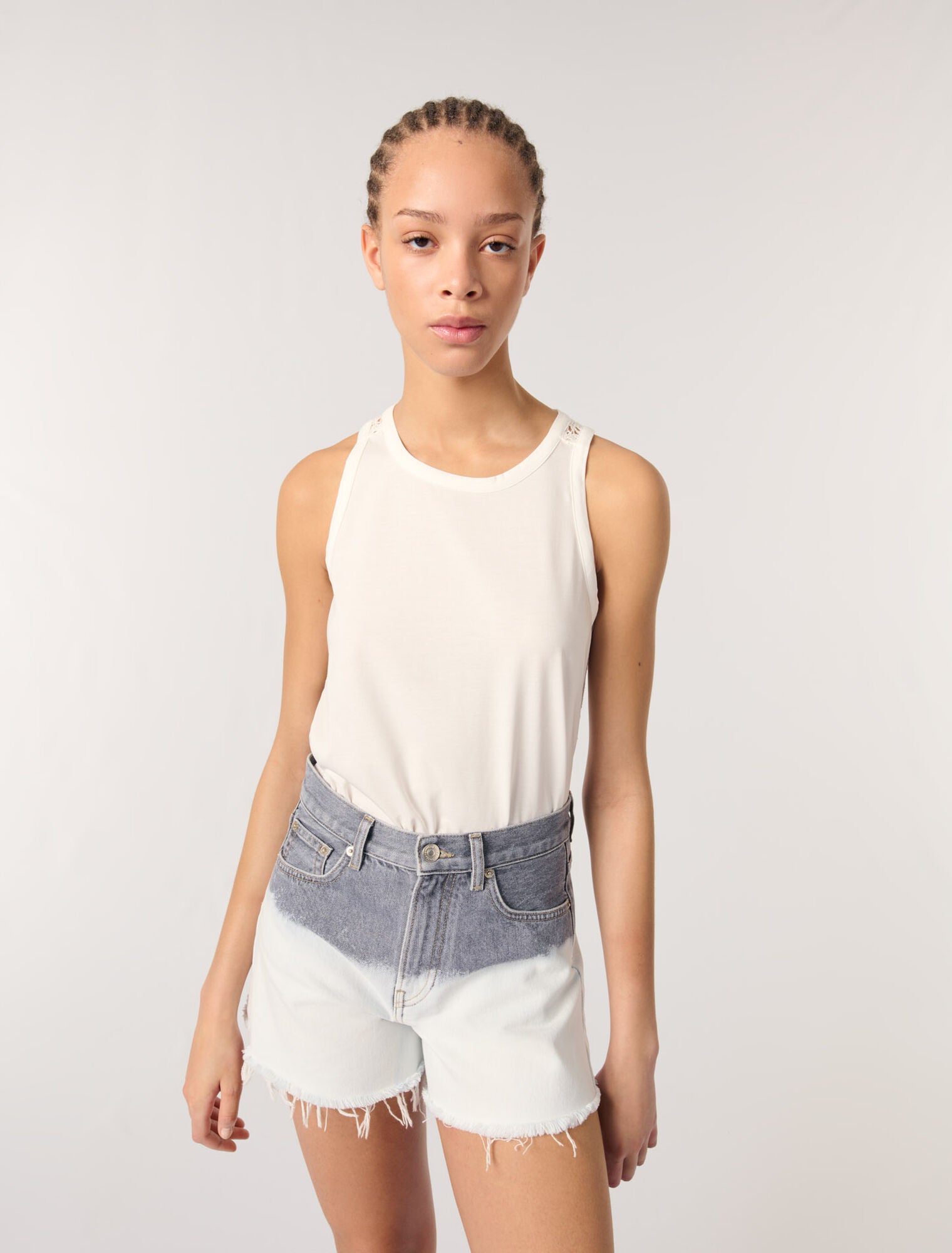 Grey/White-Tie-dye denim shorts
