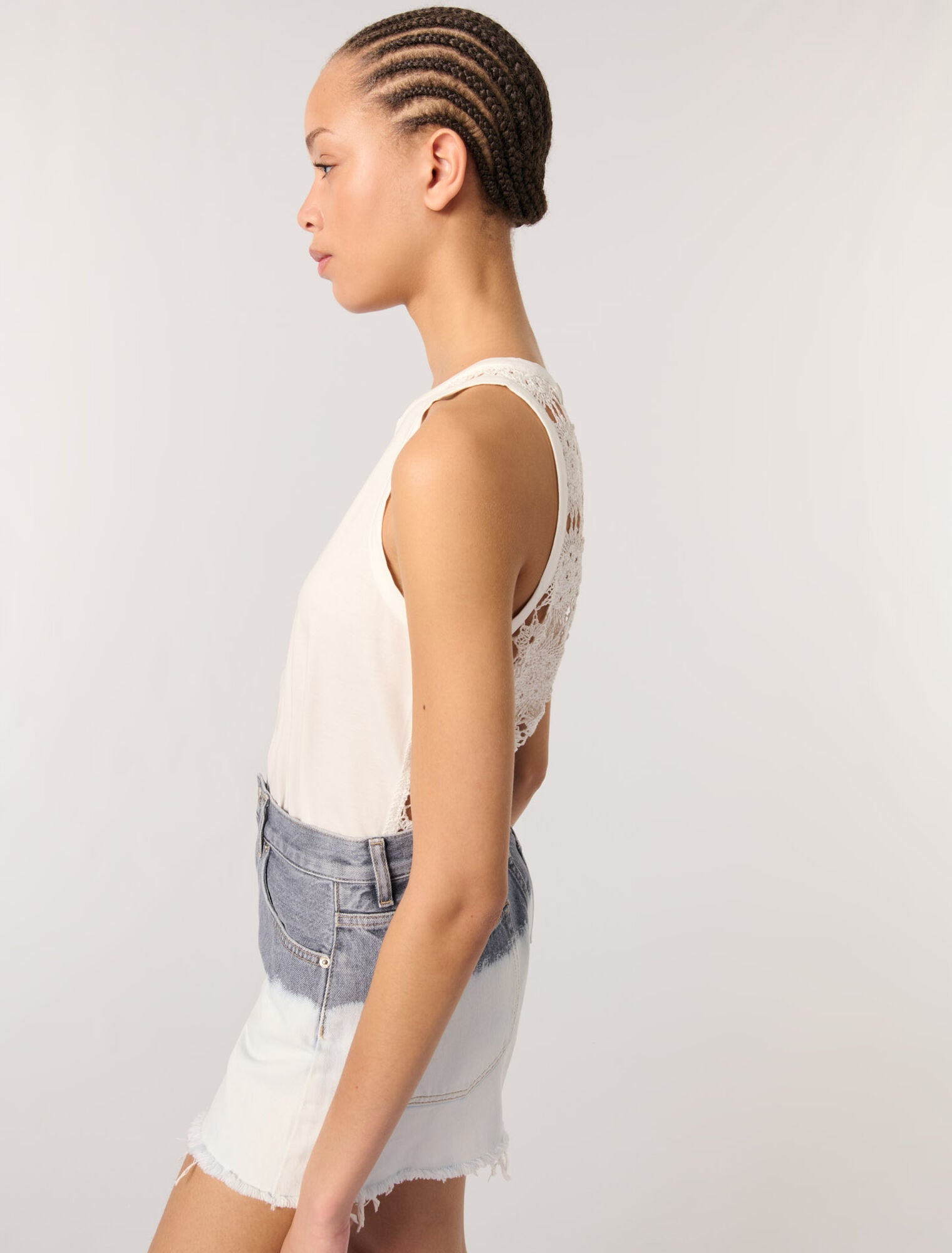 Grey/White-Tie-dye denim shorts