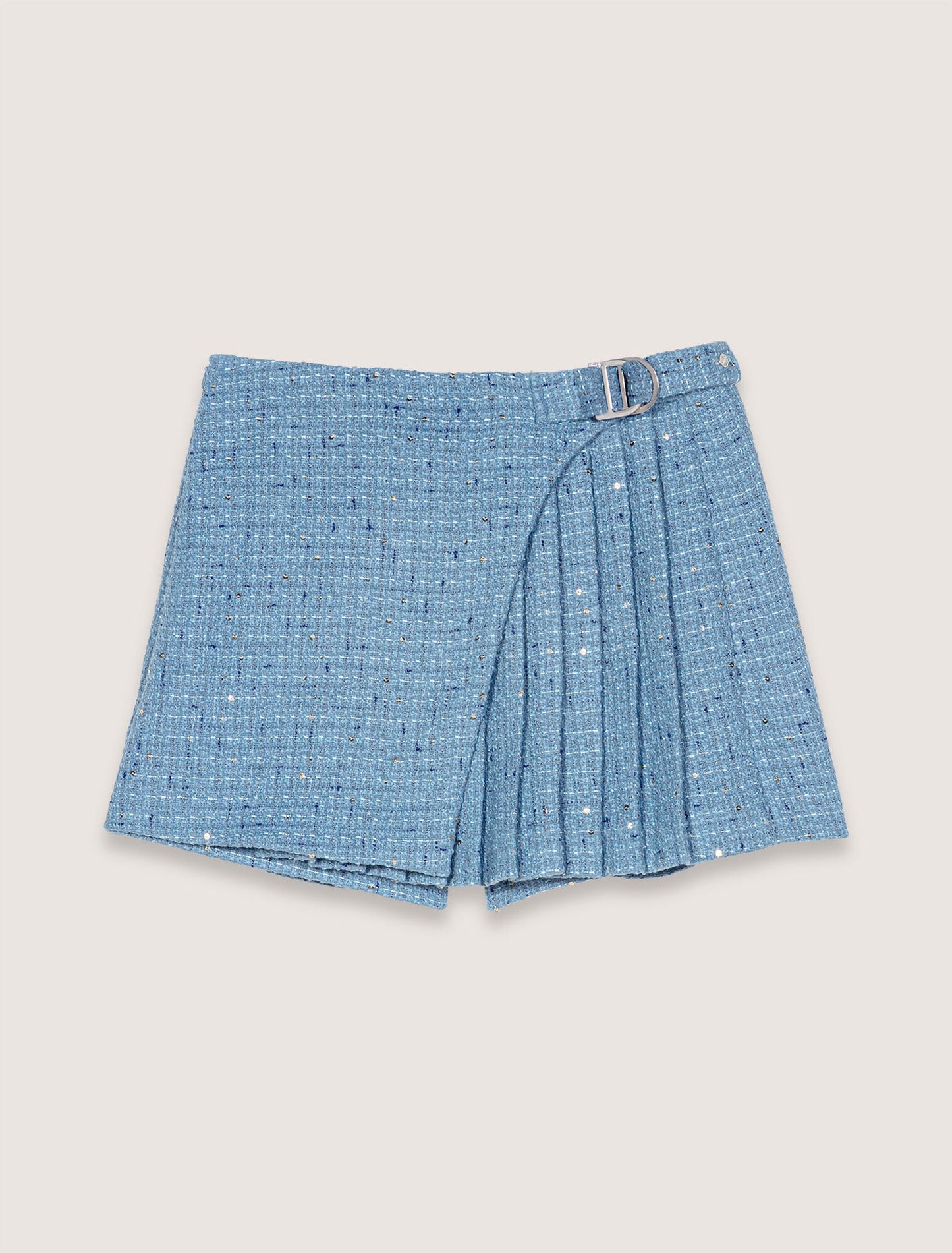 Blue-Pleated tweed skort