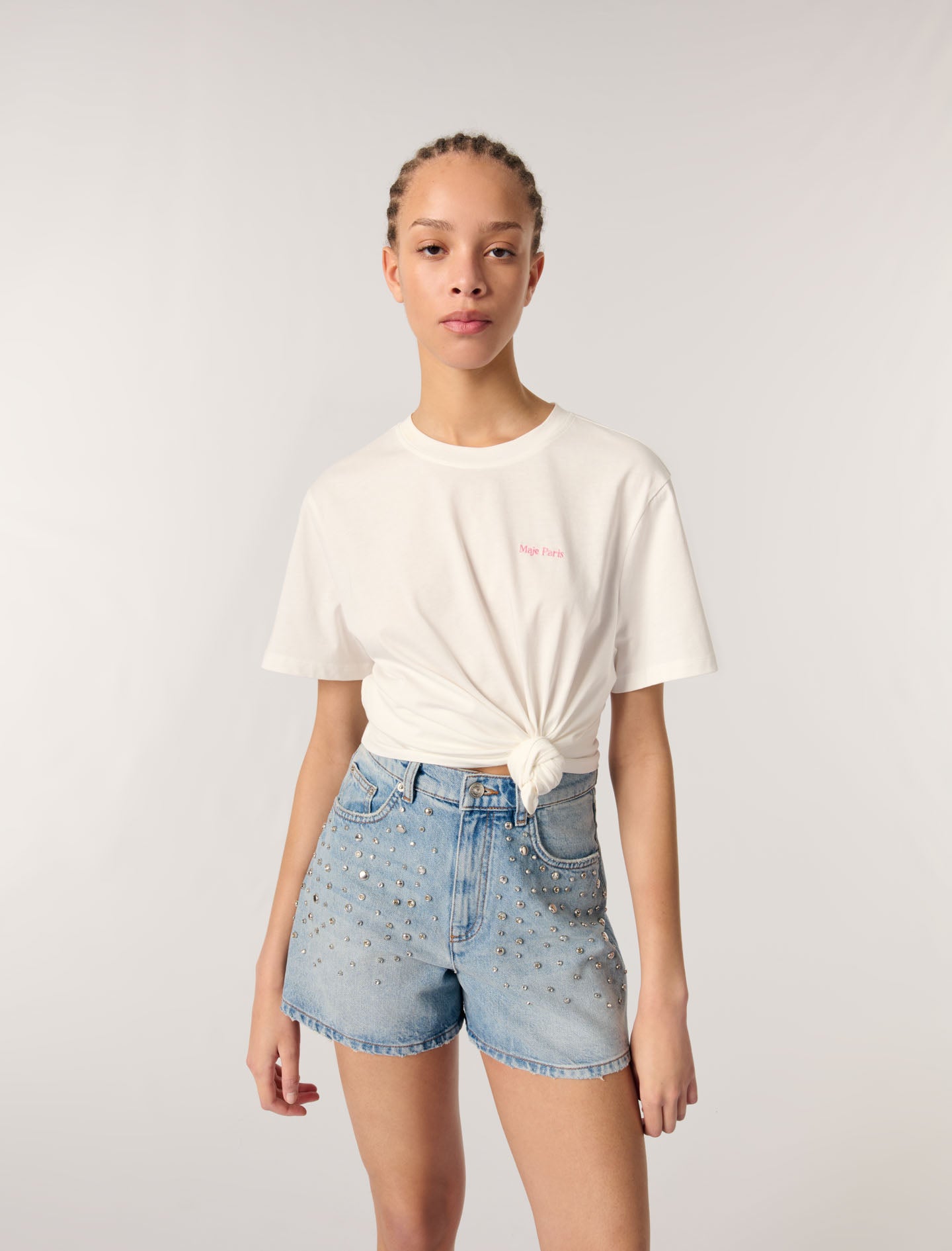 Blue-Studded denim shorts