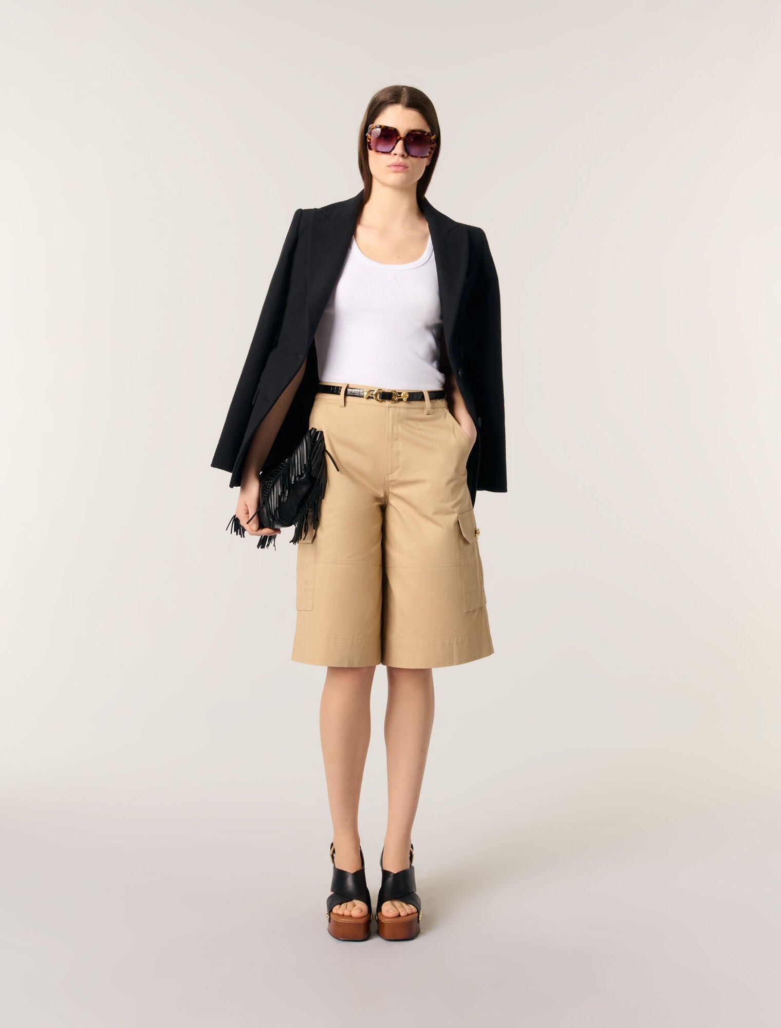 Beige-featured-Cotton Bermuda shorts