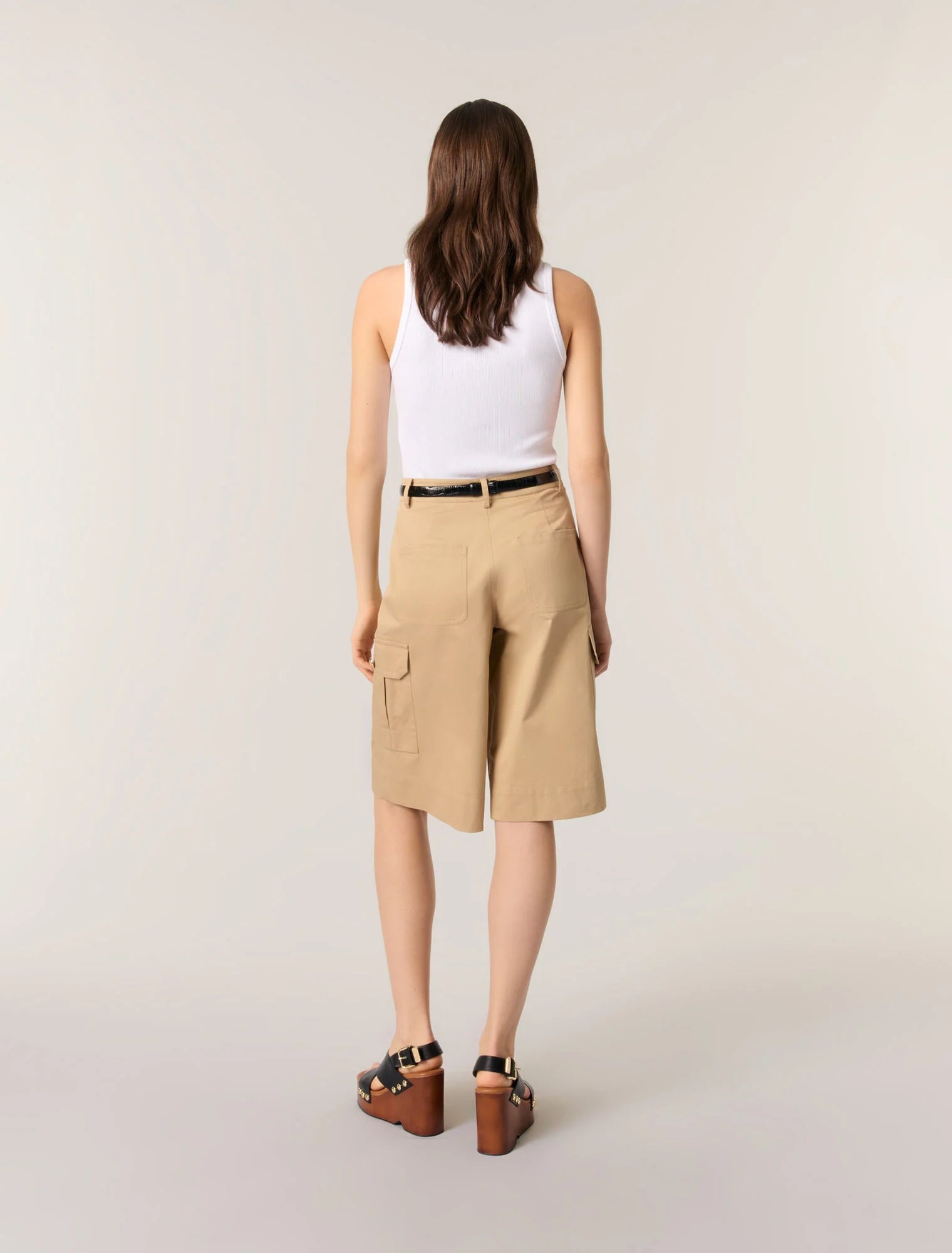 Beige-Cotton Bermuda shorts