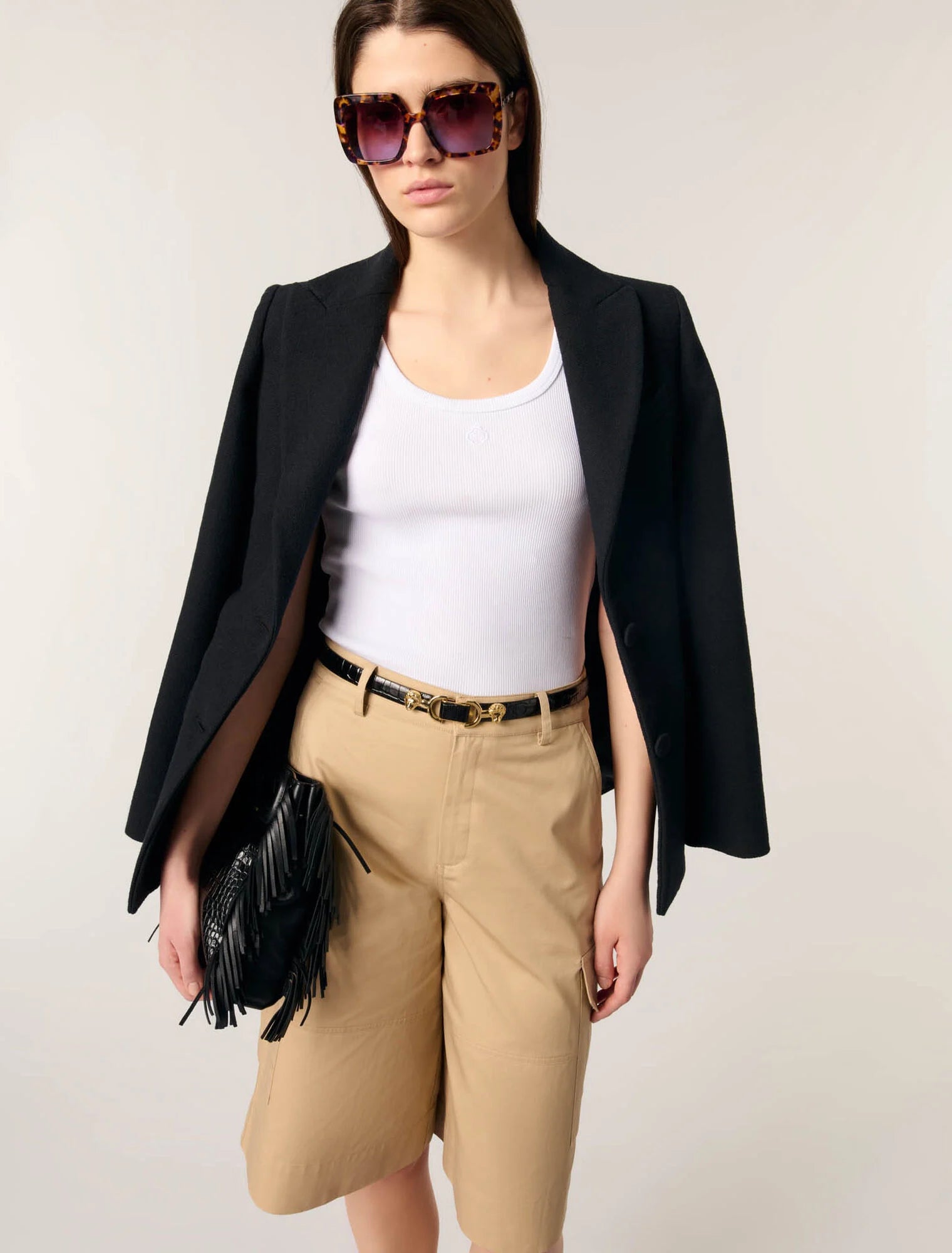 Beige-Cotton Bermuda shorts
