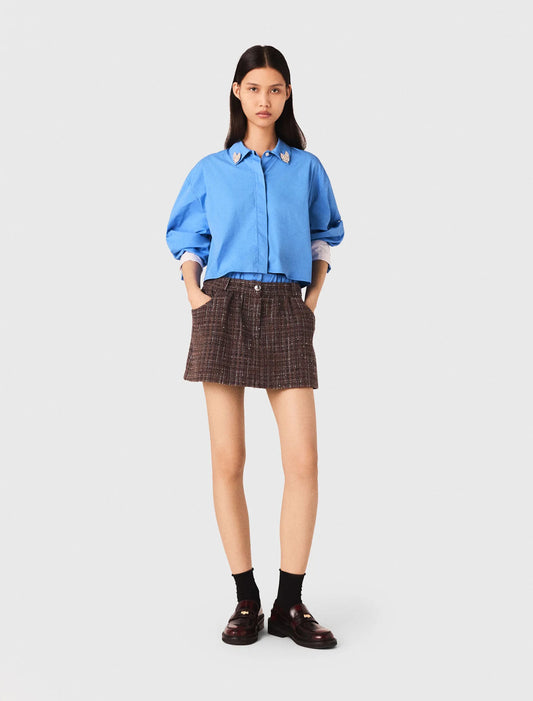Tweed shorts with elasticated waistband Brown