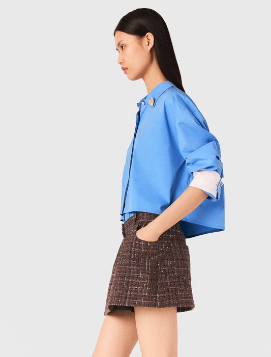 Tweed shorts with elasticated waistband Brown