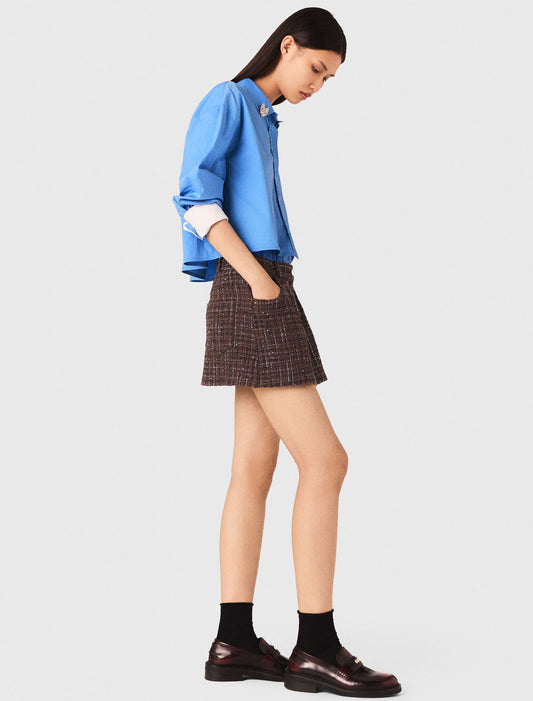 Tweed shorts with elasticated waistband Brown