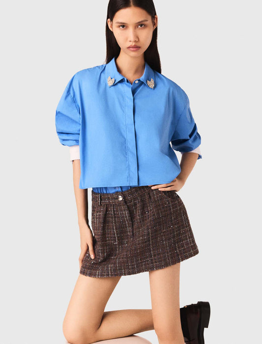 Tweed shorts with elasticated waistband Brown