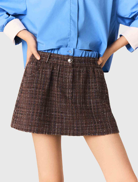 Tweed shorts with elasticated waistband Brown