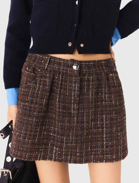 Tweed shorts with elasticated waistband Brown
