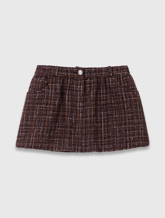Tweed shorts with elasticated waistband Brown