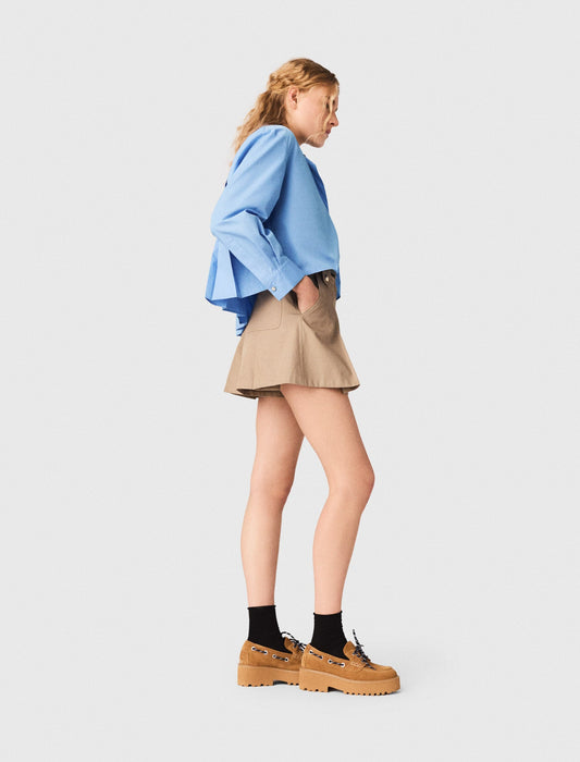 Pleated Cotton Shorts MASTIC BEIGE