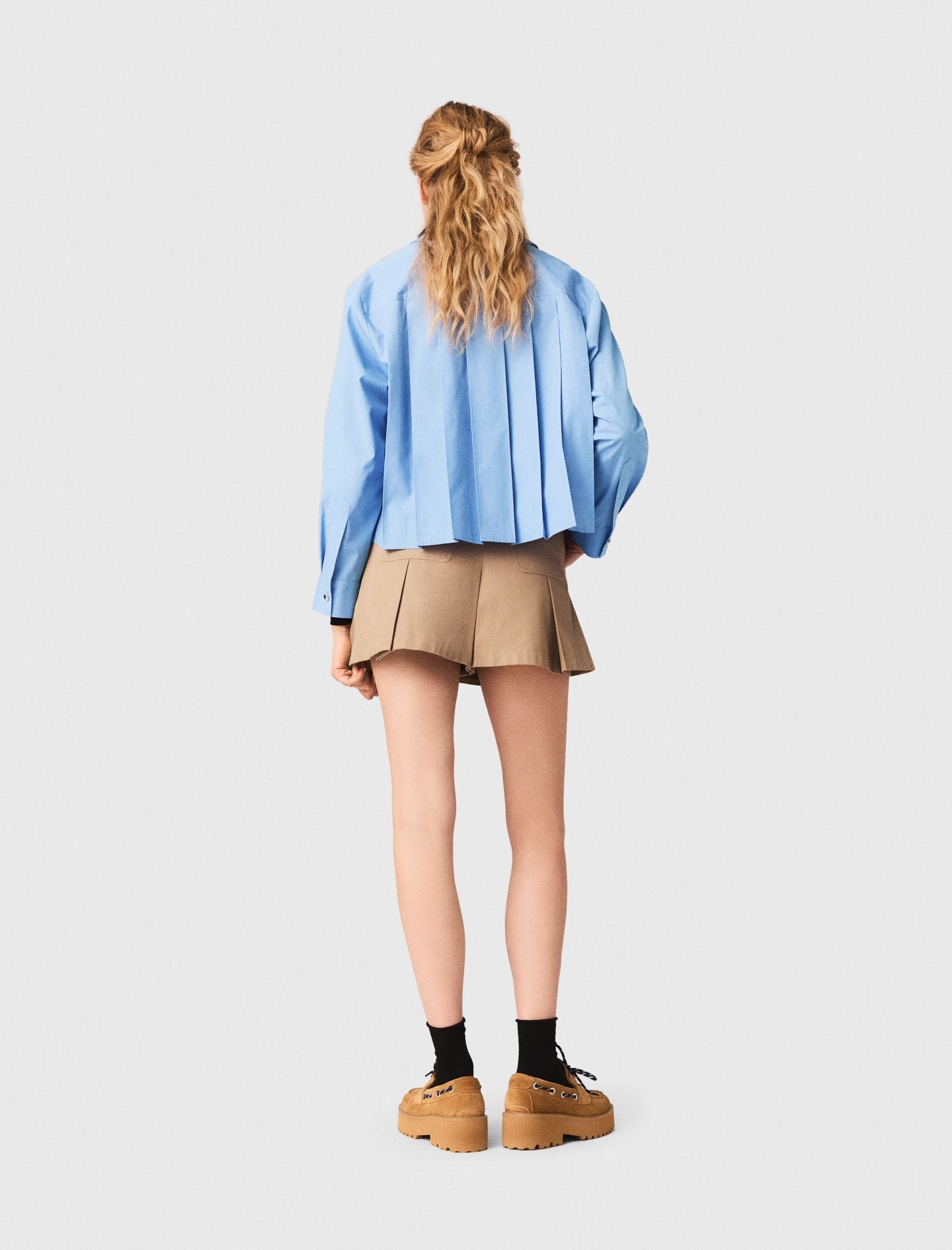 Pleated Cotton Shorts MASTIC BEIGE