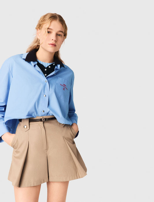 Pleated Cotton Shorts MASTIC BEIGE