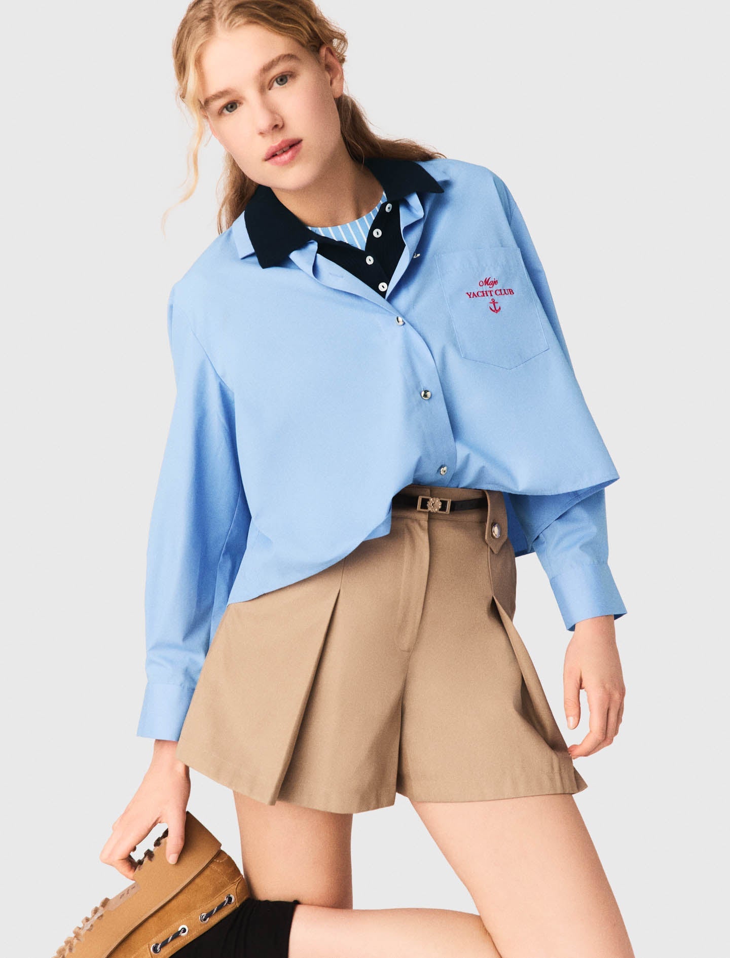Pleated Cotton Shorts MASTIC BEIGE