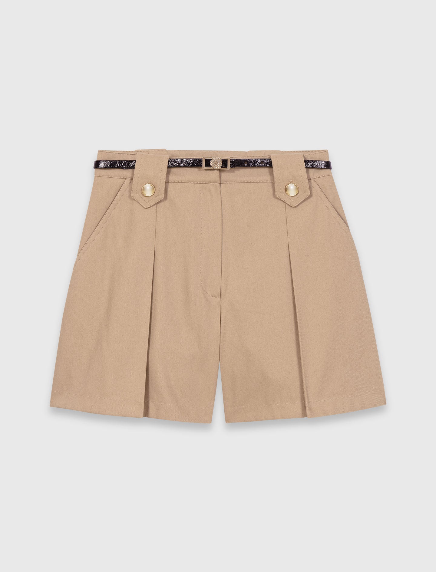 Pleated Cotton Shorts MASTIC BEIGE
