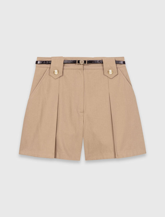 Pleated Cotton Shorts MASTIC BEIGE
