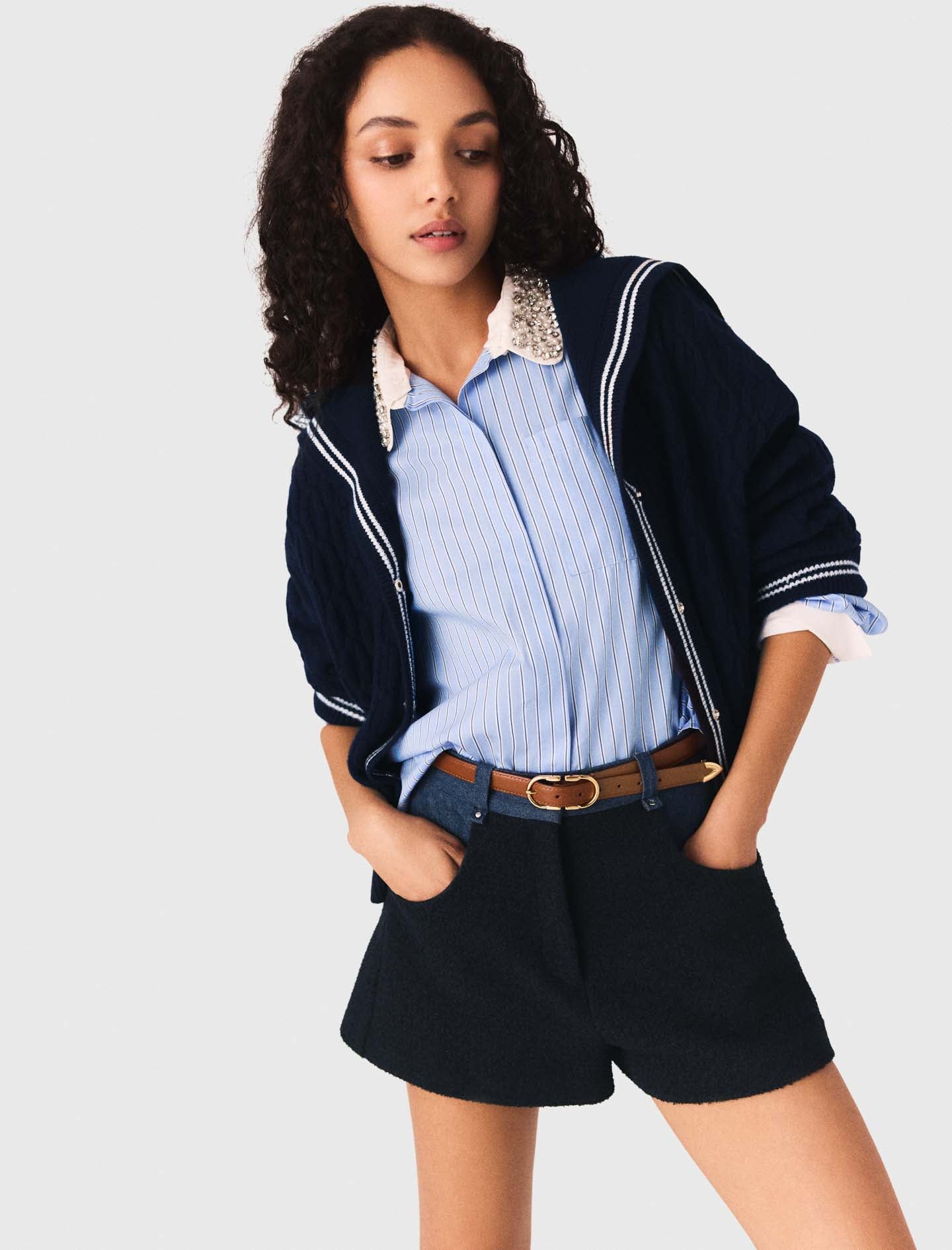 Tweed shorts with denim details