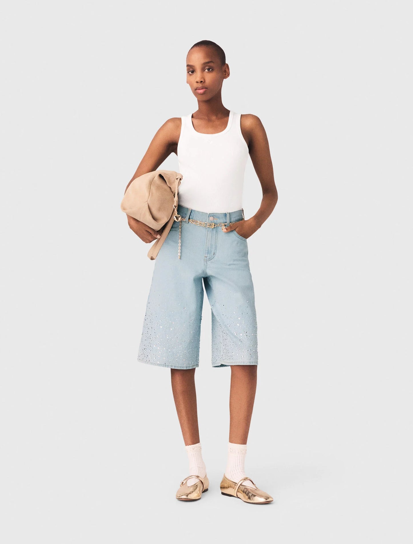 Rhinestone Bermuda Shorts Blue Sky