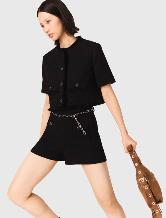 Shiny Tweed Shorts Black