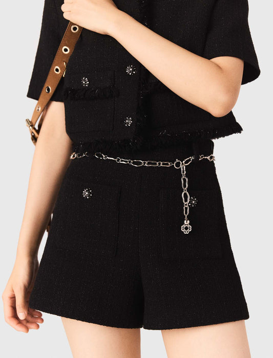 Shiny Tweed Shorts Black