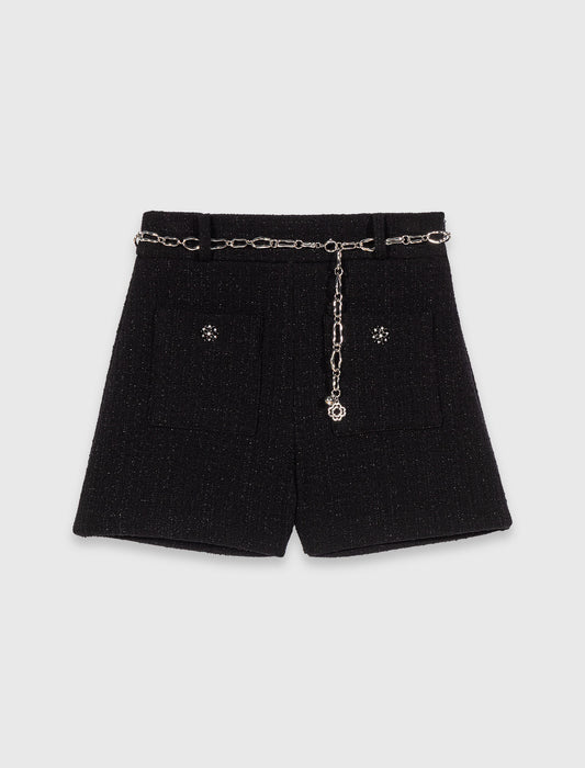 Shiny Tweed Shorts Black