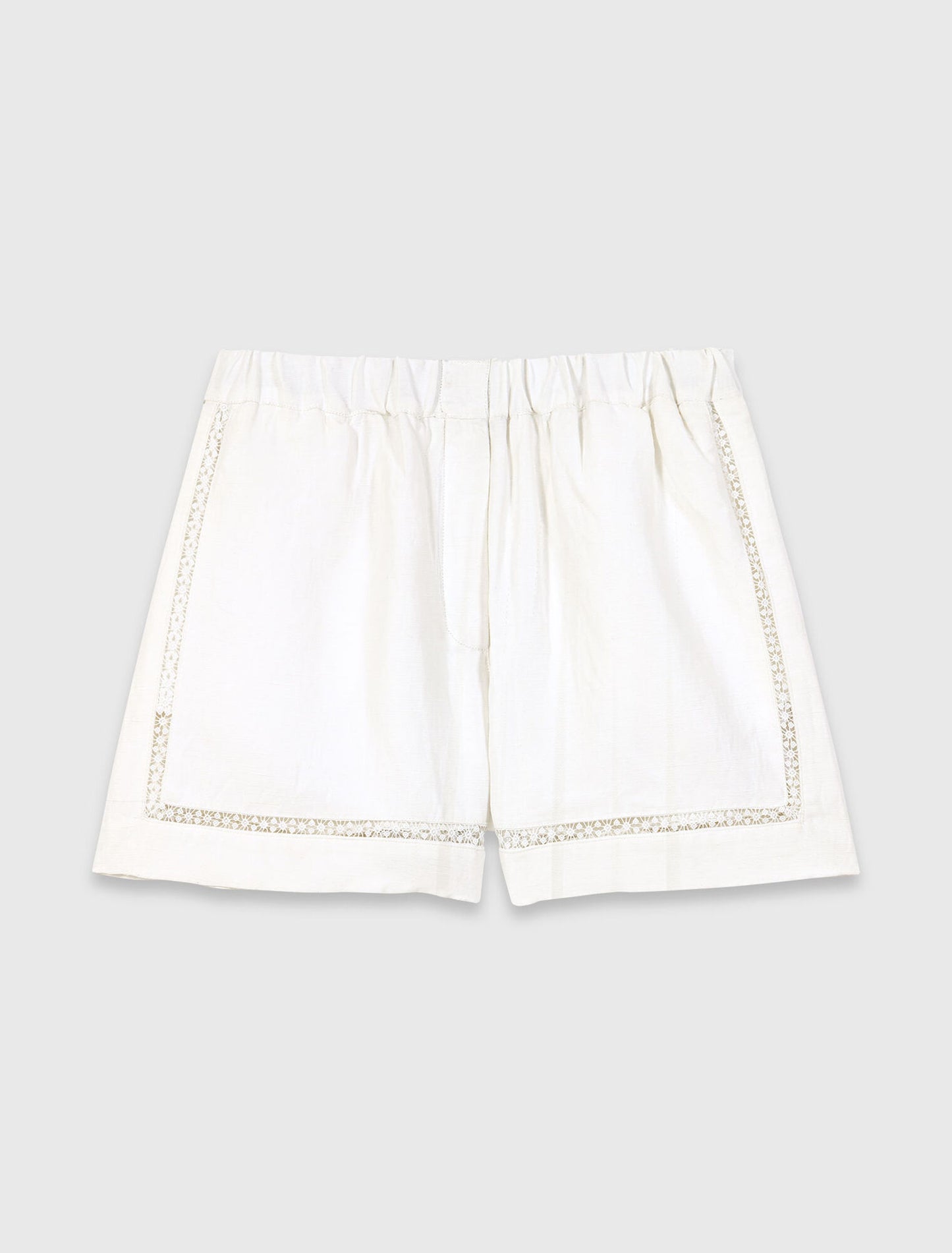 Embroidered Linen Blend Shorts White