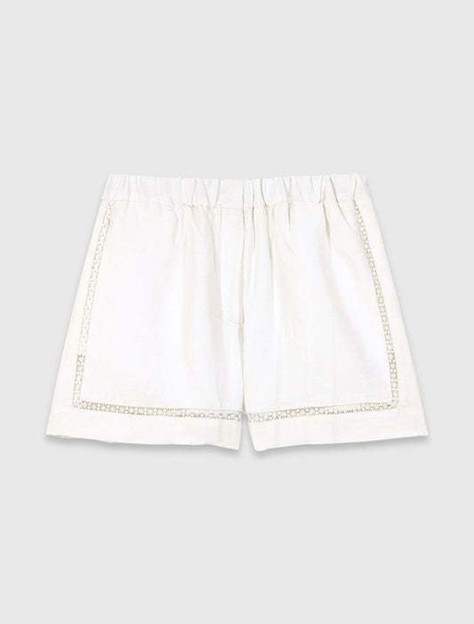 Embroidered Linen Blend Shorts White