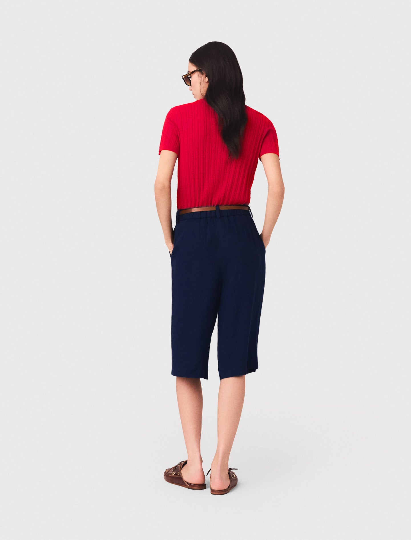 Linen Blend Bermuda Shorts Navy