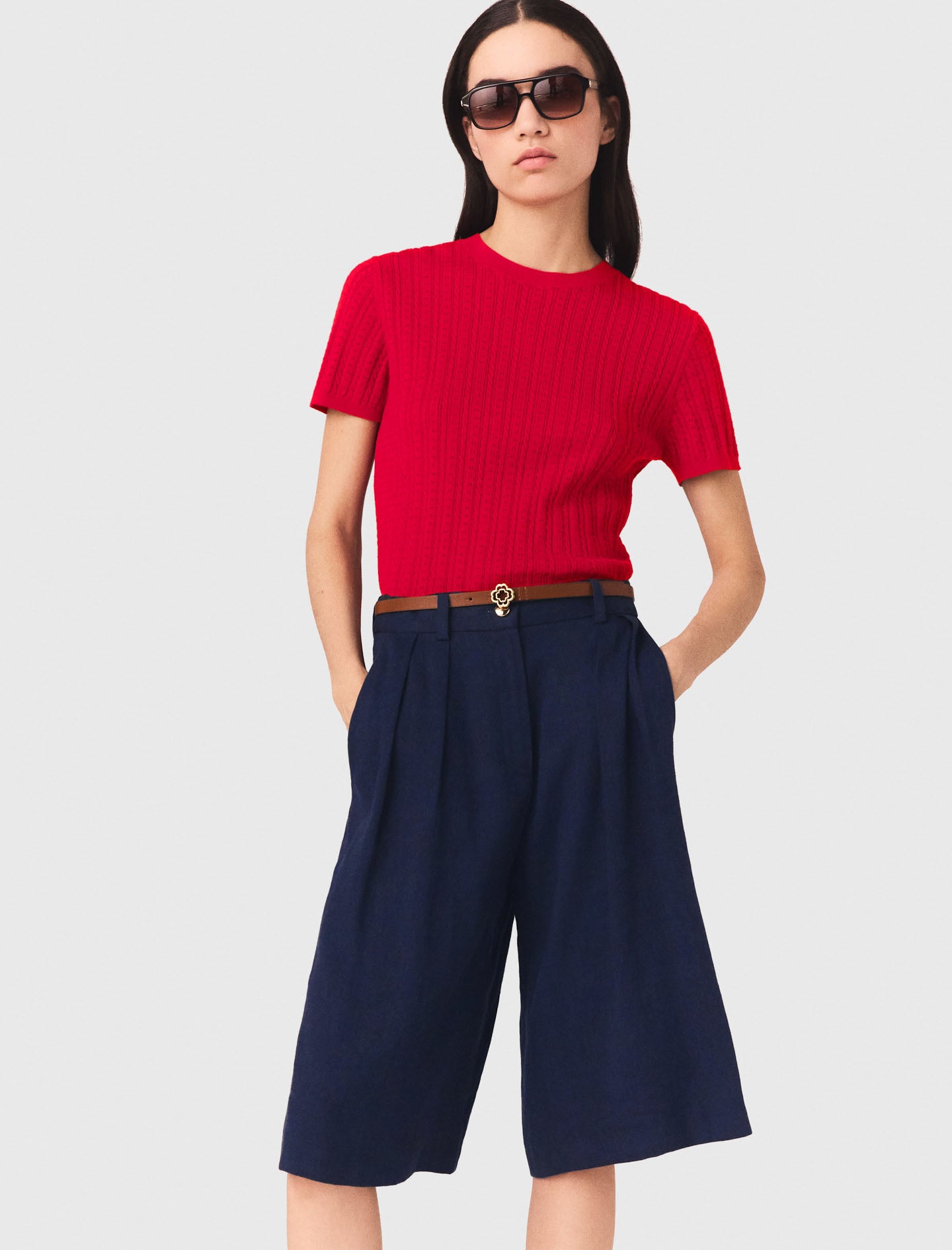 Linen Blend Bermuda Shorts Navy