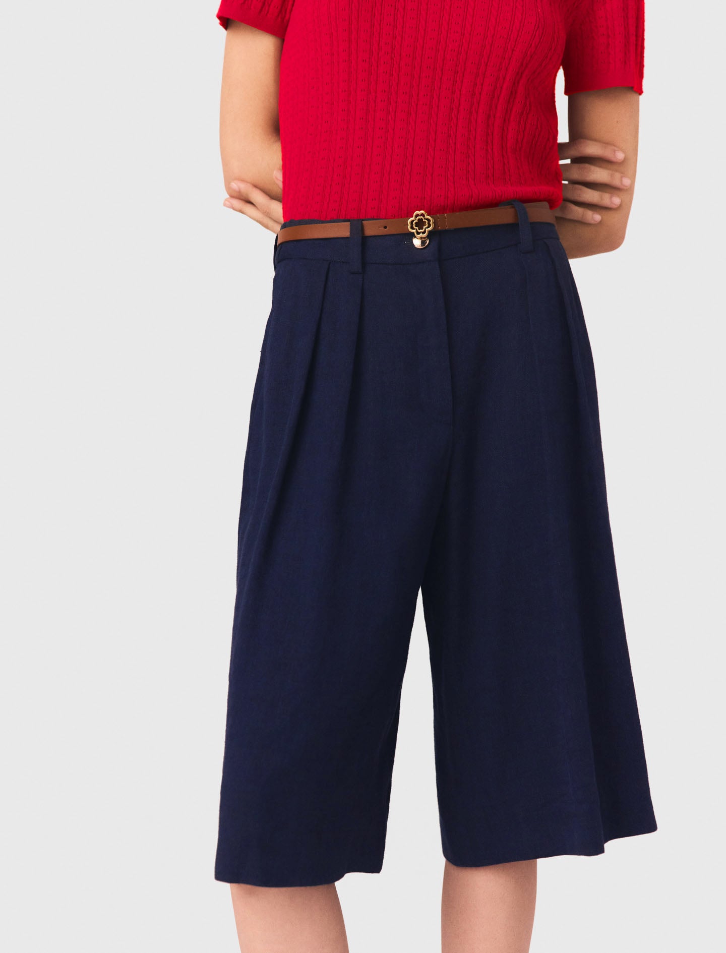 Linen Blend Bermuda Shorts Navy