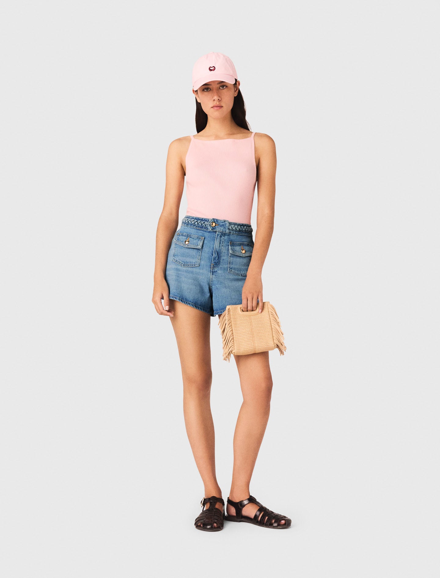 Braided Denim Shorts Blue