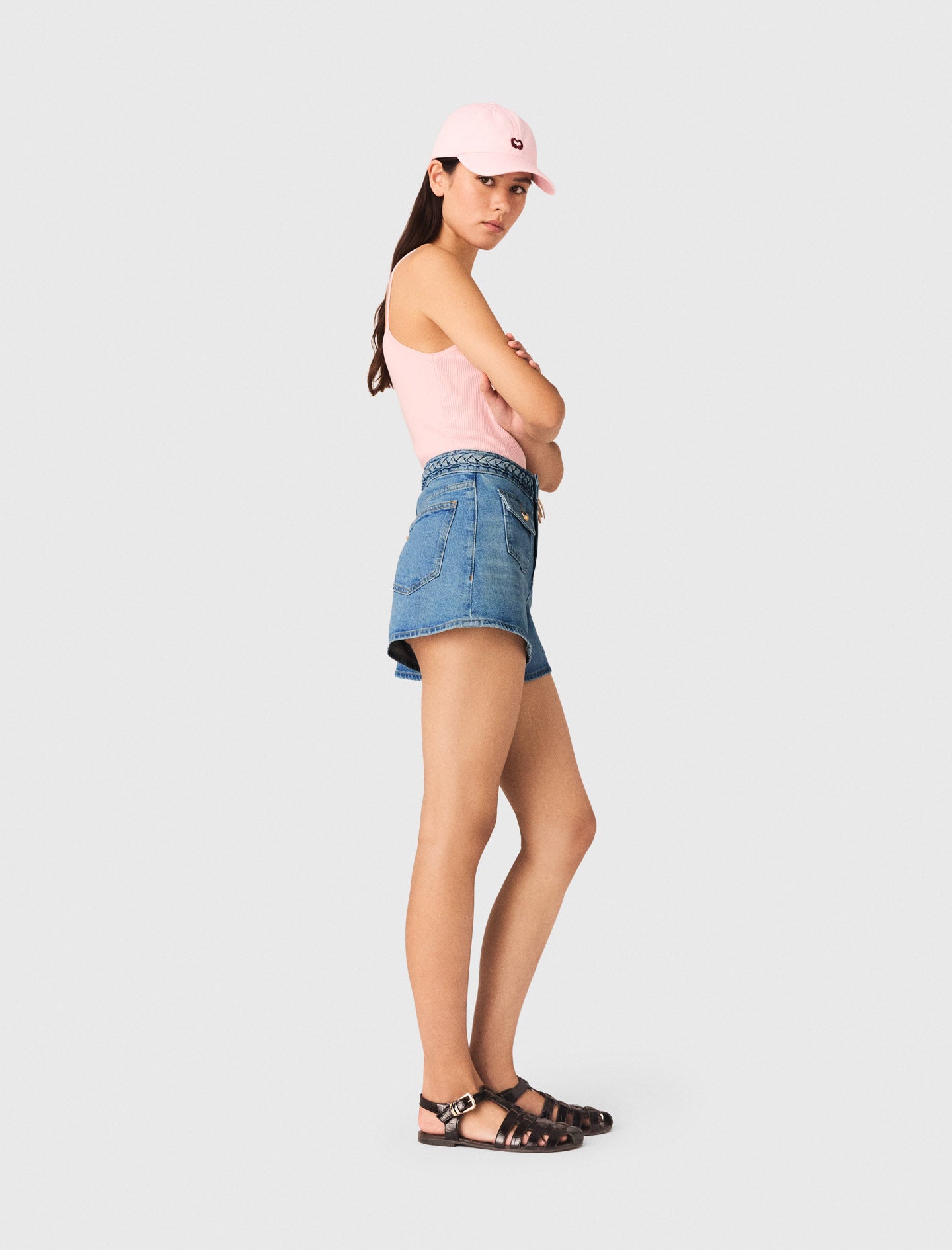 Braided Denim Shorts Blue