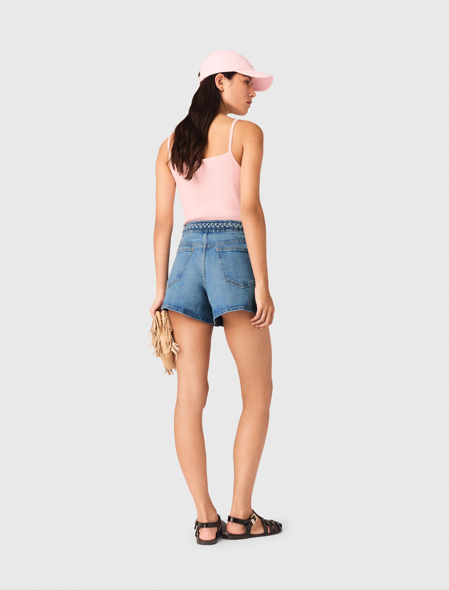 Braided Denim Shorts Blue