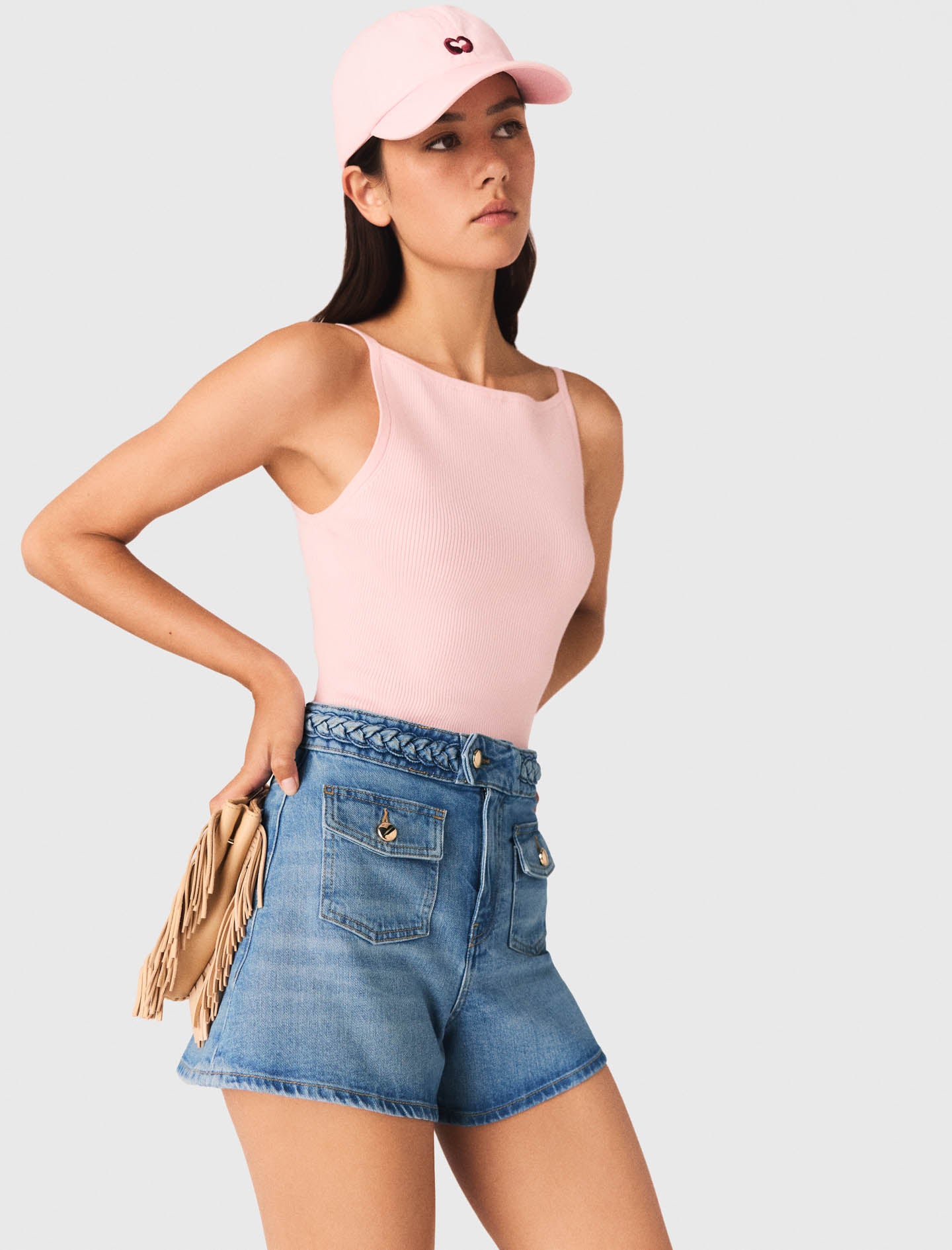 Braided Denim Shorts Blue