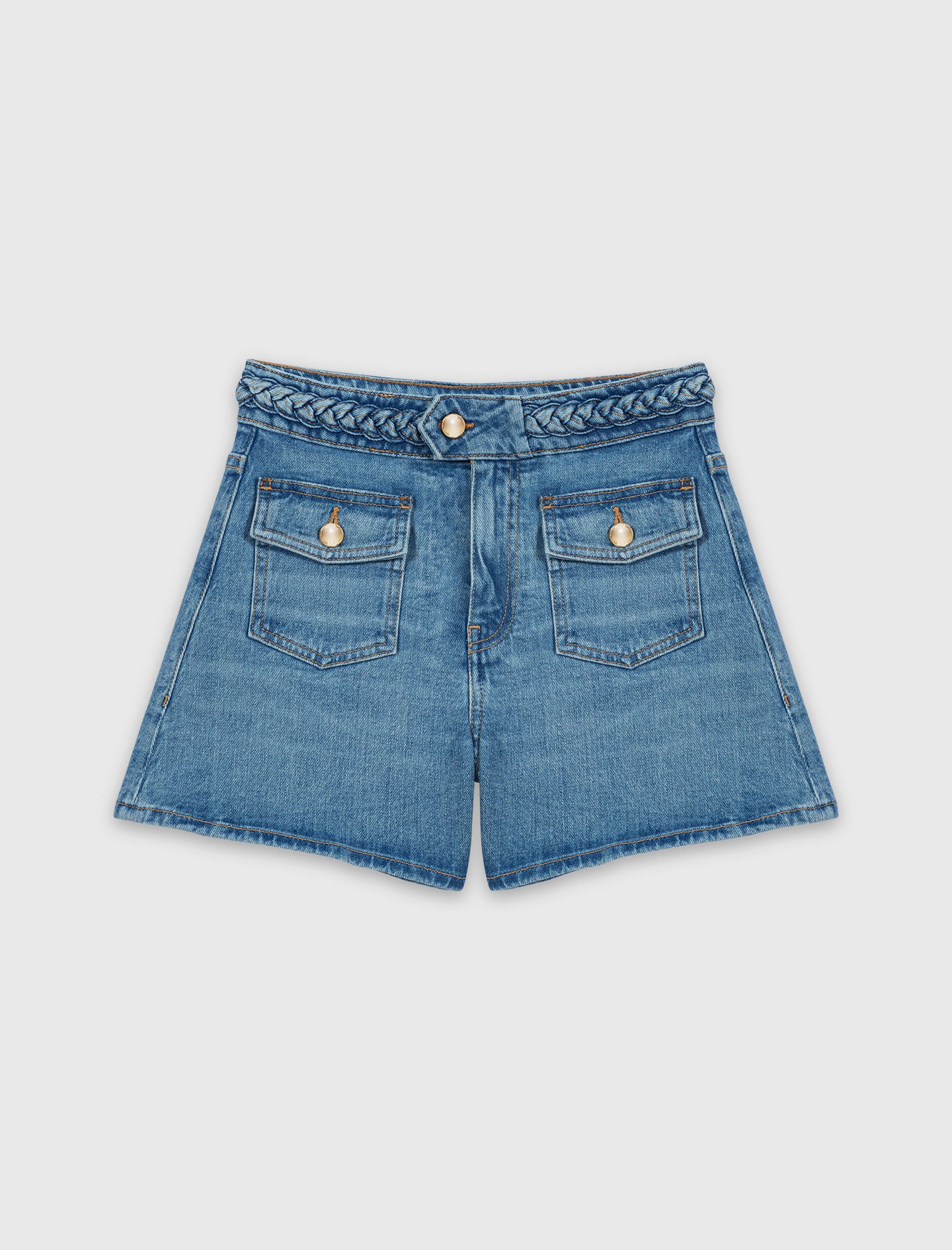 Braided Denim Shorts Blue