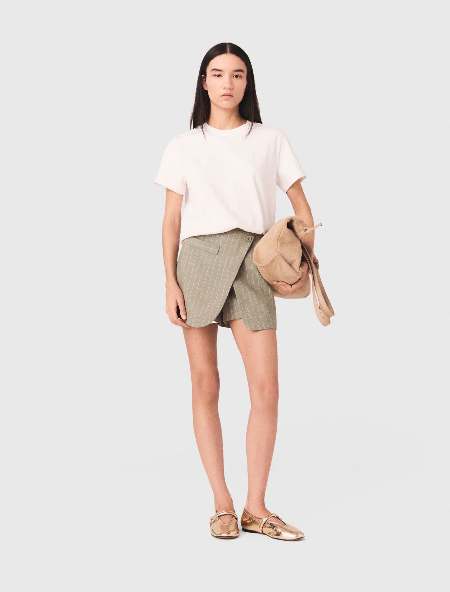 Layered Linen Blend Shorts Khaki