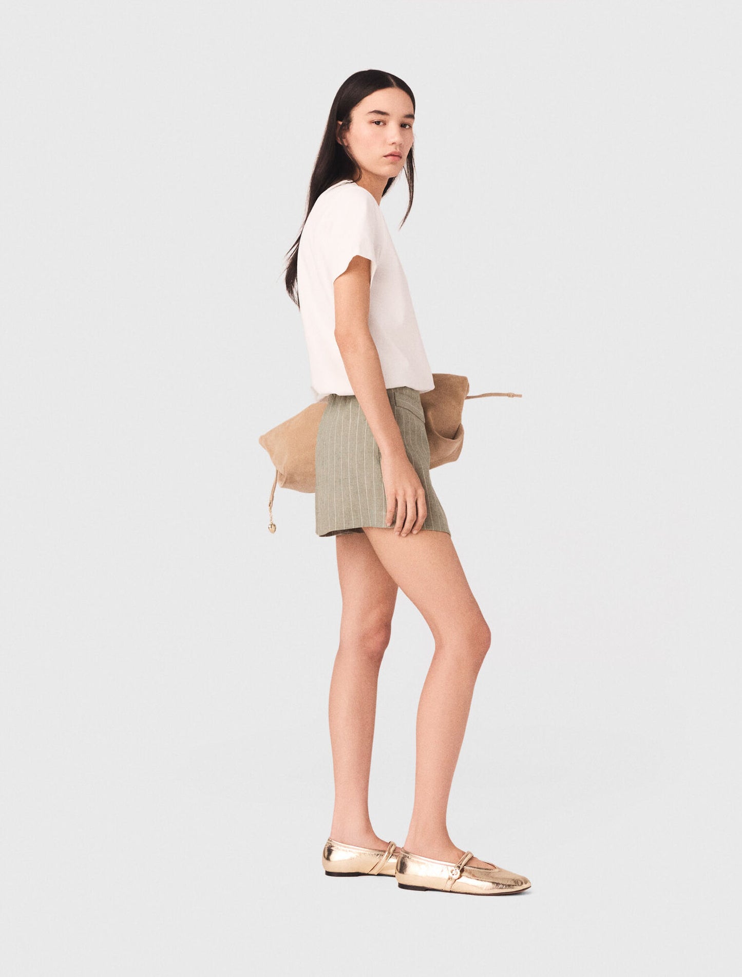 Layered Linen Blend Shorts Khaki