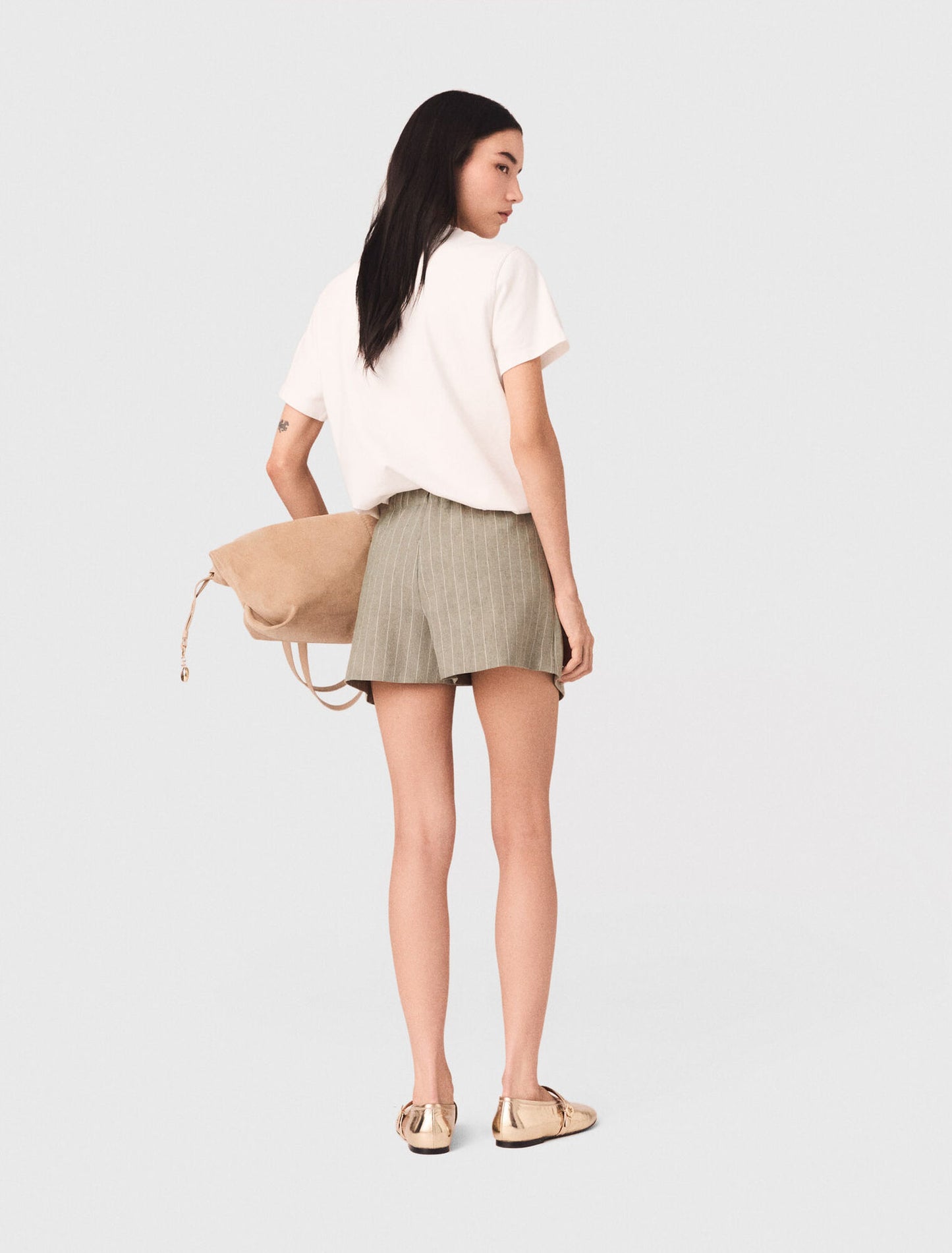 Layered Linen Blend Shorts Khaki