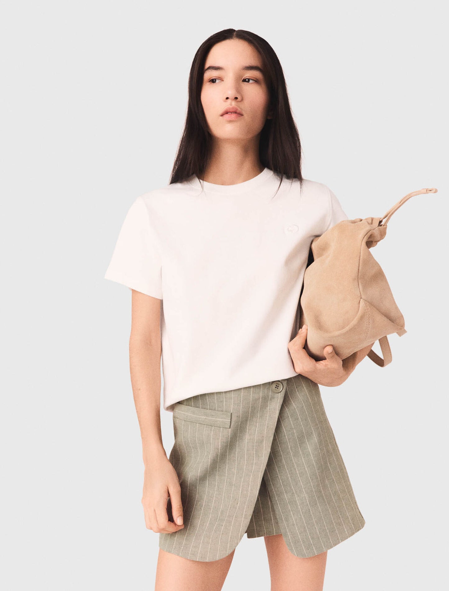 Layered Linen Blend Shorts Khaki