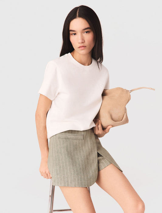 Layered Linen Blend Shorts Khaki