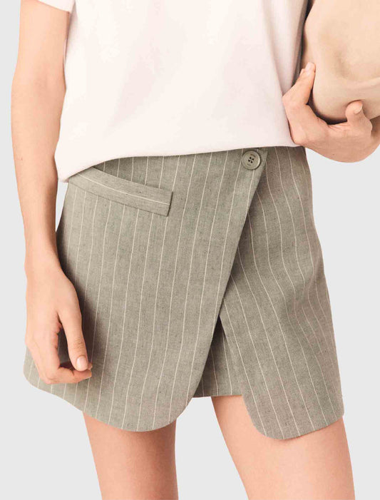 Layered Linen Blend Shorts Khaki