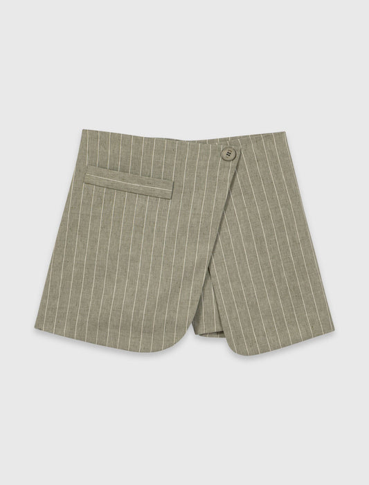 Layered Linen Blend Shorts Khaki