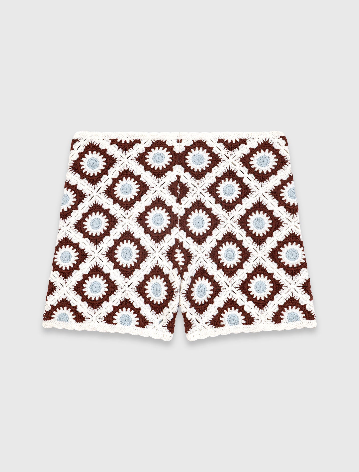 Floral-Patterned Crochet Shorts Brown/Blue
