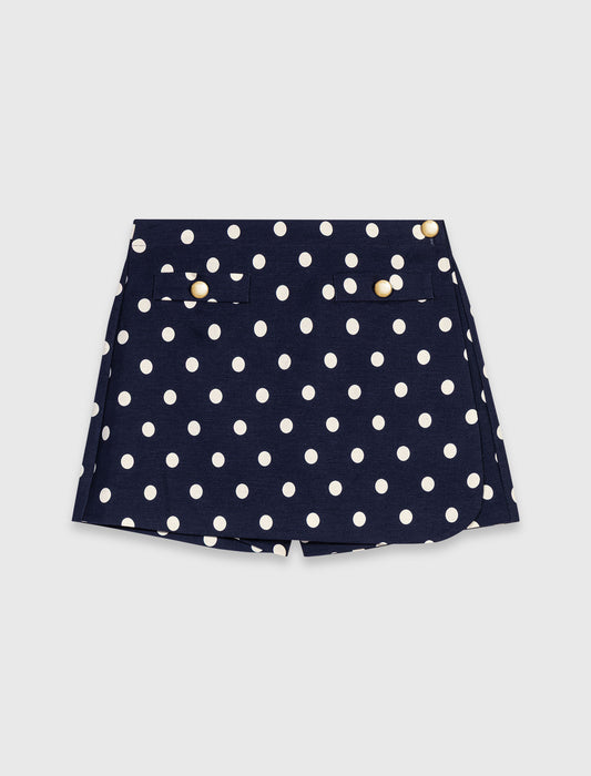 Linen blend skort Navy Dots Print
