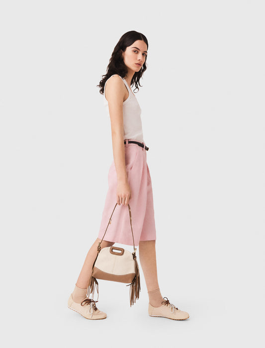 Pleated linen blend Bermuda shorts Pink