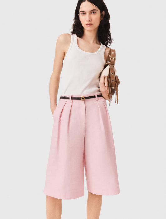 Pleated linen blend Bermuda shorts Pink
