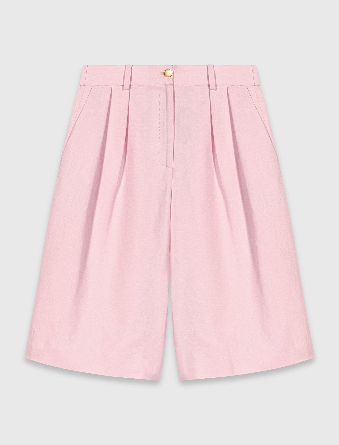 Pleated linen blend Bermuda shorts Pink