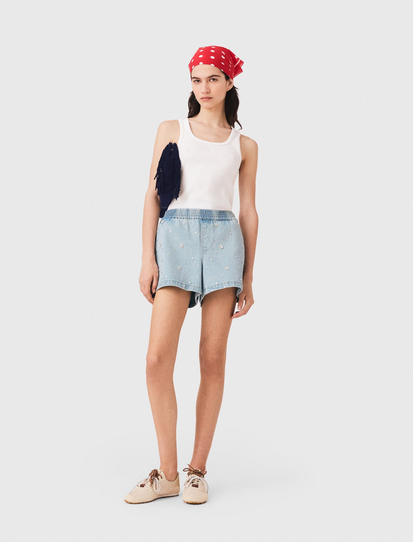 Floral denim shorts Blue
