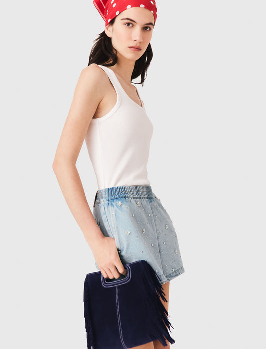 Floral denim shorts Blue